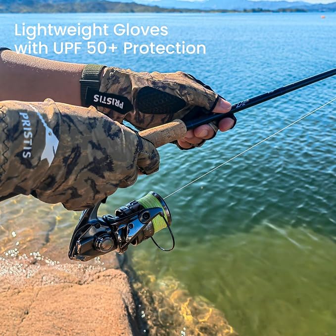 Pristis Half-Finger Fishing Gloves, UPF 50+ Breathable Quick Drying Fingerless Sun Gloves for Women Men, Fly Fishing Hunting Paddling Sailing Kayaking Hiking Canoeing Cycling