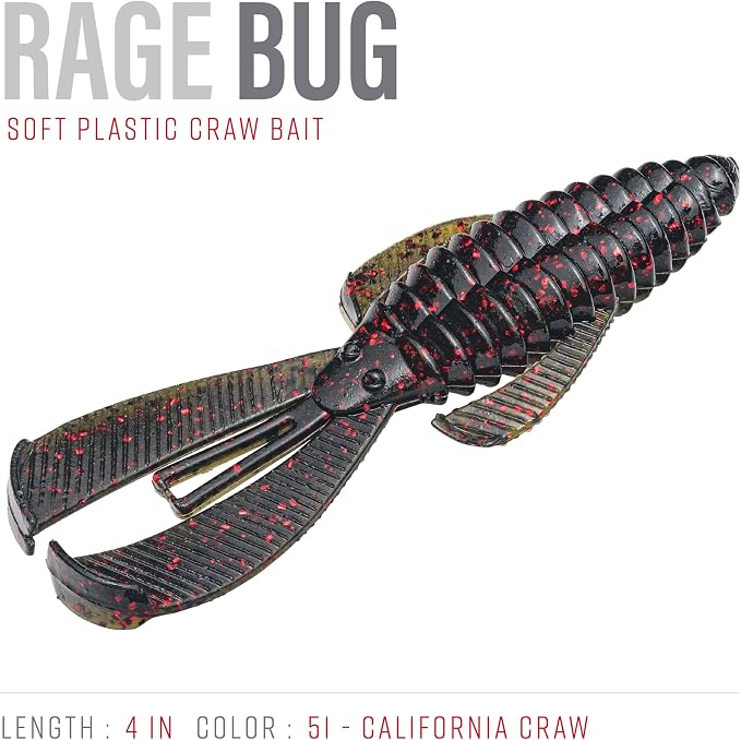 Strike King Rage Bug Fishing Lure, Soft Plastic Grub, Unique Design, Subtle Action