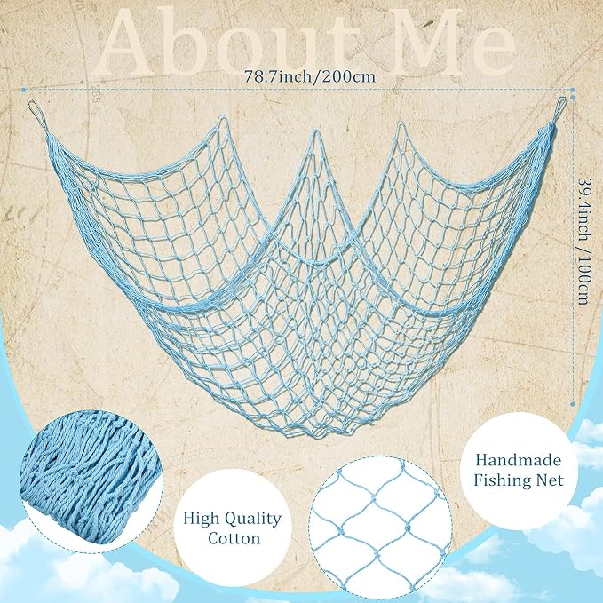 6 Pack Natural Fish Net Decorative Cotton Fishnet for Pirate, Mermaid, Nautical, Hawaii Luau, Ocean Themed Wall Hanging Beach Bash Decoration Supplies (Turquoise)