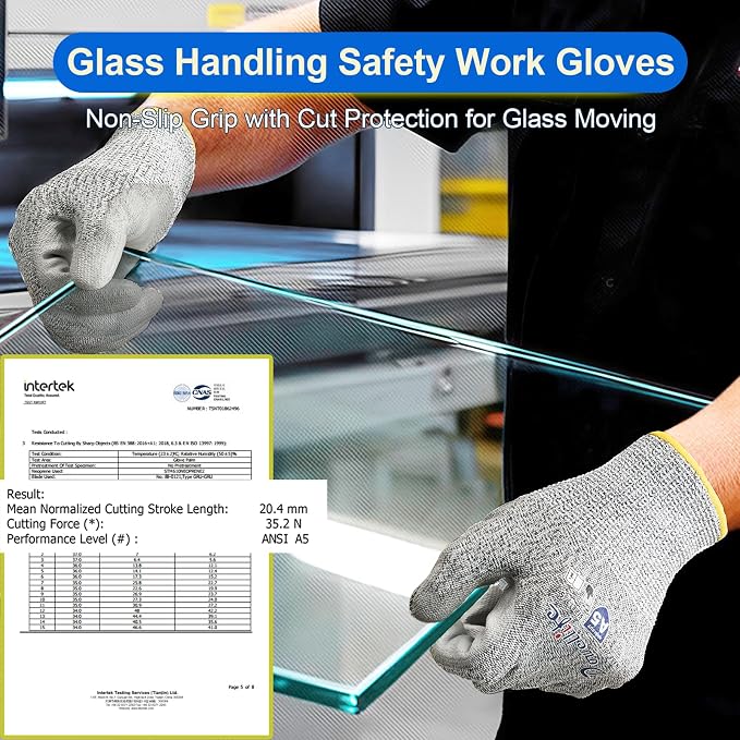 Dowellife Cut Resistant Work Gloves for Men & Women - ANSI A5 & EN388 Level 4, Breathable PU Coated, Grey Non-Marking - for Gardening, Fishing, Automotive, Construction, Wood Carving (Large, Grey)