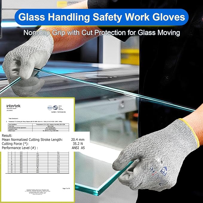 Dowellife Cut Resistant Work Gloves for Men & Women - ANSI A5 & EN388 Level 4, Breathable PU Coated, Grey Non-Marking - for Gardening, Fishing, Automotive, Construction, Wood Carving (X-Large, Grey)