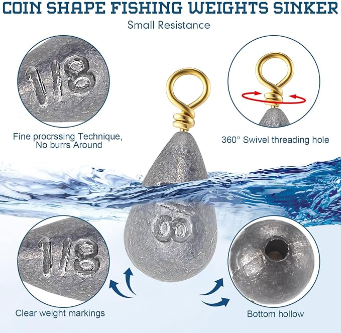 Bass Casting Swivel Bell Sinkers Fishing Weights Drop Shaped Fishing Sinkers Catfish Weights for Ocean Saltwater Surf Bass Casting Gear Tackle