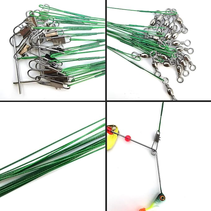 Stainless Steel Fishing Wire Leaders, Black Coated & Uncoated Options, Heavy Strength 31–100LB, 6–21in Multi Sizes with Rolling Swivels Snaps for Salt Fresh Water Shark Pike Barracuda