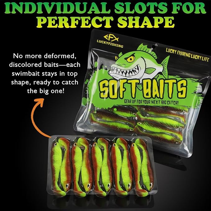 LUCKYFISHING Paddle Tail Swimbaits 10/16/20 PCS Fishing Lures Soft Plastic Lures for Trout Crappie Walleye Soft Baits for Bass Fishing Freshwater Saltwater 4.1/3.5/3/2.5 Inch