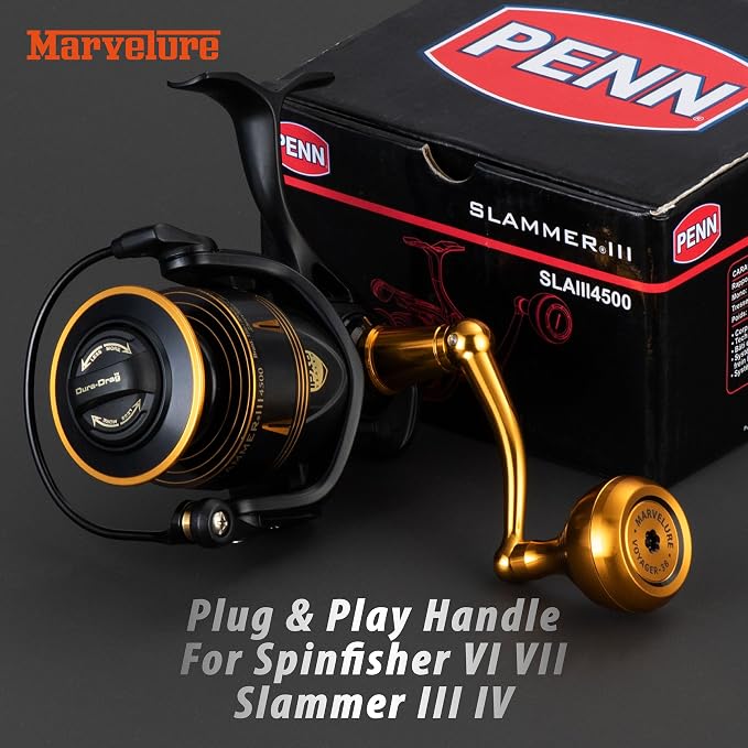 Foldable Power Handle Compatible for Penn Spinfisher VI VII, Slammer III IV (Not for Spinfisher Long Cast/V/SS) (Gold - Voyager Version, for Slammer/Spinfisher 2500-4500 Thread)