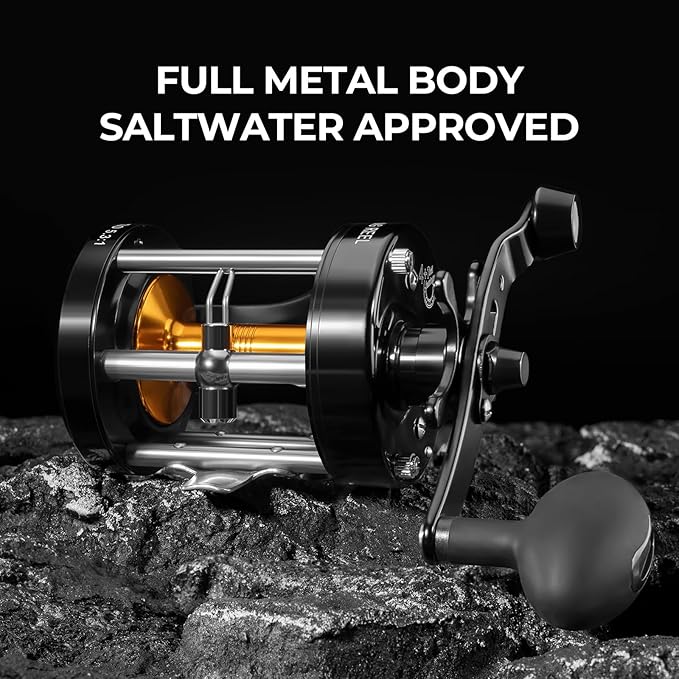 KastKing Rover Round Baitcasting Fishing Reel, Perfect Conventional Reel for Catfish, Salmon/Steelhead, Striper Bass and Inshore Saltwater Fishing Reel, Reinforced Metal Body