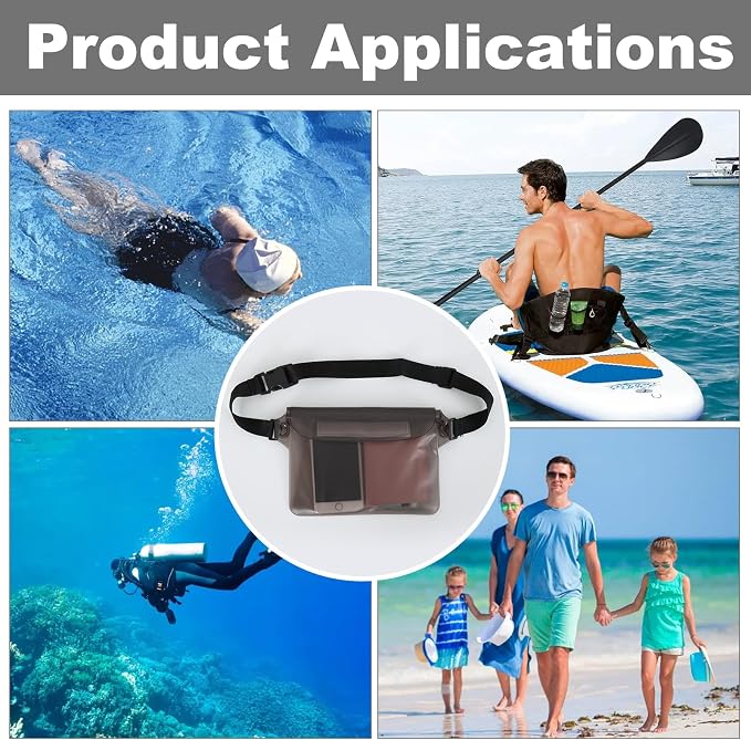 Triple zip lock protection Waterproof Fanny Pack - Waterproof Phone Pouch with Waist Strap，for Outdoor Water Sports, Boating, Hiking,Kayaking,Fishing ， Beach, Camping and Swimming (black)