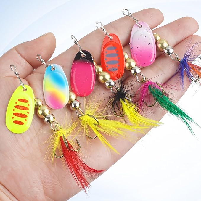 Fishing Lures Spinnerbait Kit Rooster Bait Tail Fishing Lures Inline Spinner Baits Bass Salmon Trout Spoon Hard Metal Spinnerbaits for Saltwater Freshwater