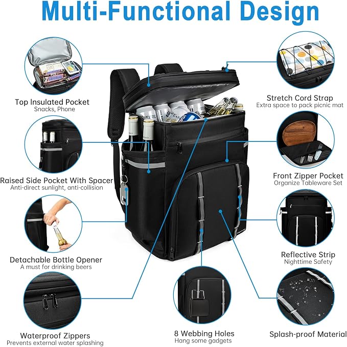 Backpack Coolers Insulated Leak Proof, 45 Cans Beach Cooler Backpack, Large Capacity Ice Chest Backpack, Waterproof Soft Cooler Bag Lunch Backpack for Men Women Camping Hiking