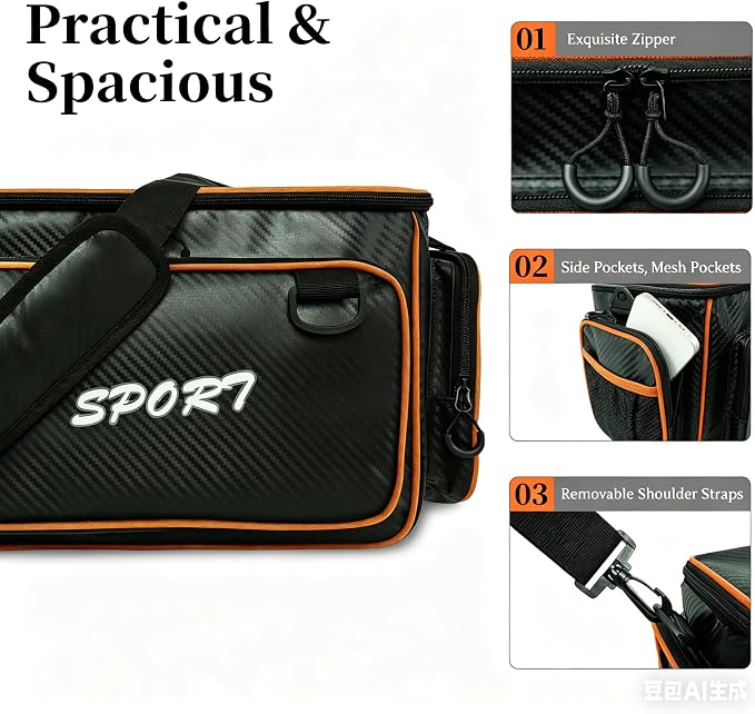 Fishing Tackle Bags - Saltwater & Freshwater Fishing Bags - Waterproof, Padded Shoulder Strap - Gear Storage
