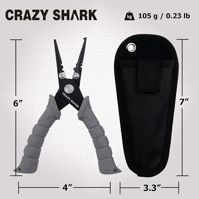 Fishing Pliers, Stainless Steel Fishing Tools, Saltwater Resistant Fishing Gear, Tungsten Carbide Cutters, Split Ring Pliers, Hook Remover with Coiled Lanyard and Sheath