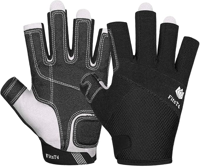FitsT4 Sports Kayaking Gloves 3/4 or Full Finger Padded Palm Fingerless Gloves for Men Women Youth Perfect for Sailing Paddling Canoeing Boating Workout Rowing SUP and Other Water Sports