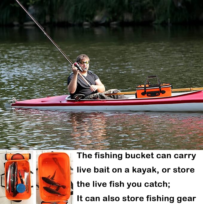 Grneric Fishing Bucket, 6Gallon/8Gallon/10Gallon Foldable Fish Bucket,Live Fish Container Multi-Functional Live Fish Bait Bucket,Outdoor Camping EVA Fishing Bag and Fish Protection Bucket