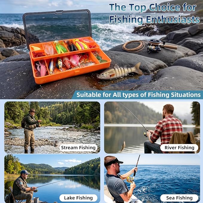 Fishing Lures - Fishing Kit Included 193Pcs Fishing Accessories and Tackle Box, Frogs, Minnows, Soft Baits, Hooks & Weights Accessories Gear Gift for Men Freshwater Bass Trout