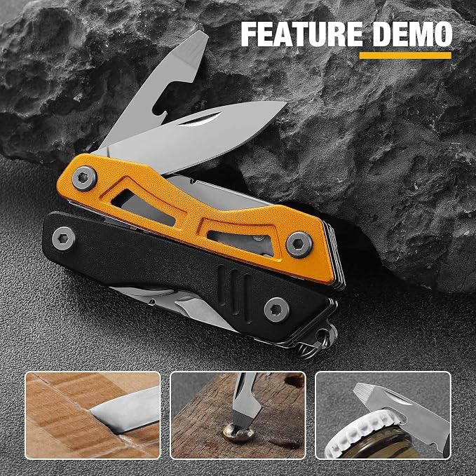 VIRENKNIFE Multitool,13-in-1 Stainless Steel Multi Tool Pliers with Pocket Knife,Bottle Opener，Screwdriver，Perfect for Camping, Outdoor and Everyday Use,Gifts for Men Dad（Black & Yellow）