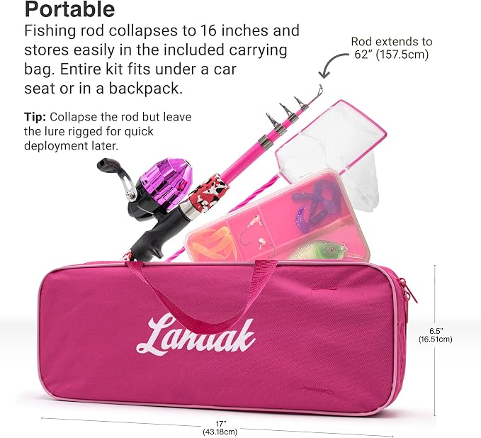 Lanaak Kids Fishing Pole, Kids Portable Telescopic Fishing Rod Set, Tackle Box and Fishing Net Combo Kit, Kids Fishing Gear for Boys and Girls Age 5-10 and Youth