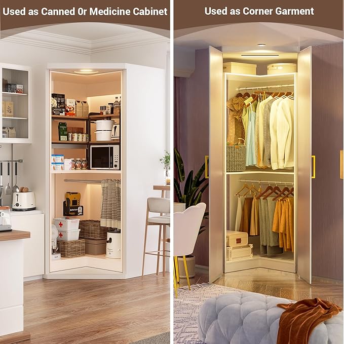 Armocity Corner Closet System, 32 Inches Wide Wood Unit with 2 Hanging Rods and All Hardware Kits, 3-Tier 80'' Height Wood Closet Tower, White