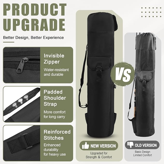 AGOOL Fishing Pole Bag with Rod Holder Fishing Rod Bag, 5 Rod & Reel Organizer Bag Waterproof Large Capacity Fishing Tackle Storage Bag Travel Carry Case Fishing Gifts for Men