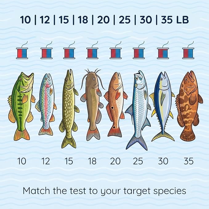 Colored Monofilament Fishing Line, Red Blue Two-Tone, 300/500/1000yds, 10-35lb Test, High Contrast Bite Detection, Abrasion Resistant Low Memory for Freshwater Saltwater