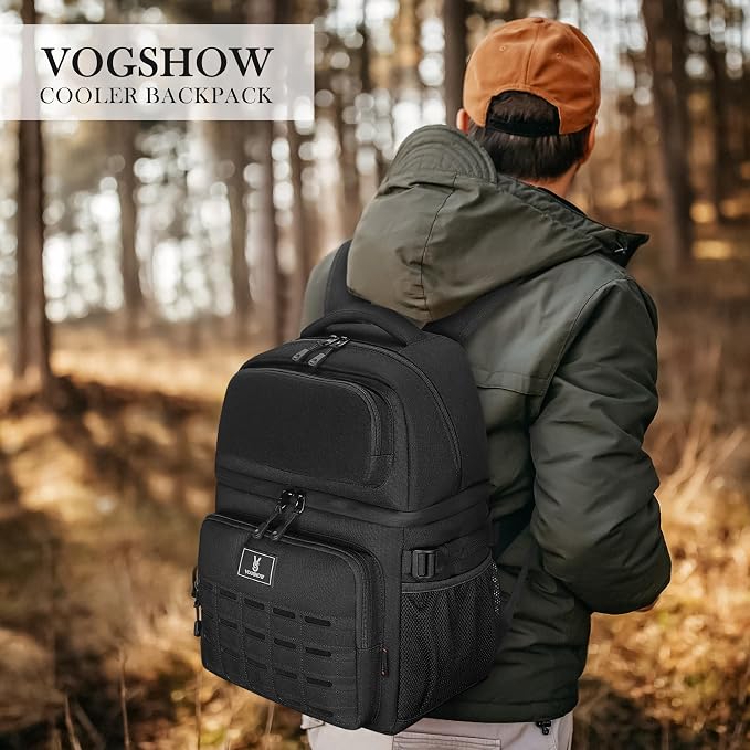 VS VOGSHOW Insulated Double Deck Cooler Backpack for Men Women, 36 Cans Large Leakproof Cooler Bag for Camping, Hiking, Picnic, Fishing, Beach, Travel