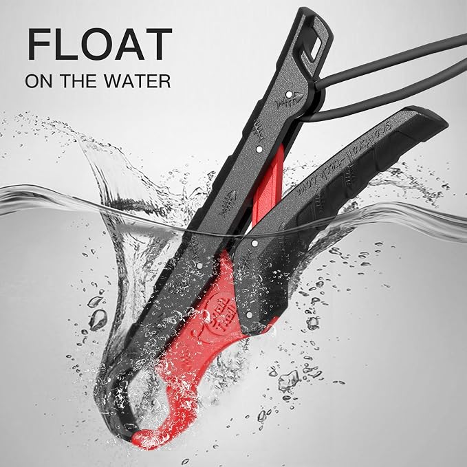 SNAIL TRAIL 7.5'' Floating Fish Gripper, Fishing Grabber, Catfish Mouth Pliers, Caught Bass Holder, Digital Scale Hook Clamp, Saltwater Lip Grip Tool with Lanyard, Gifts for Men, Black-Red