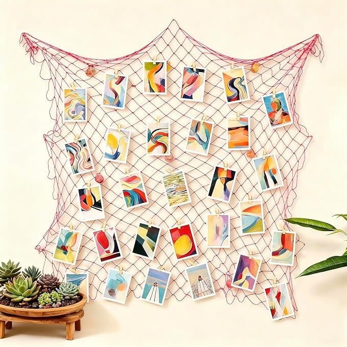 2 Pack Decorative Fishing Net, 80x40 Inch Red Cotton Fish Net for Hanging Stuffed Animals & Table Runner, Nautical Mermaid Pirate Ocean Hawaii Beach Under The Sea Themed Party Decorations