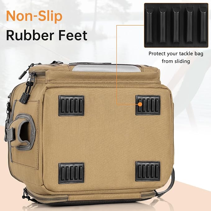 Fishing Tackle Bag - Holds 3400-3600 Size Tackle Boxes -Saltwater & Freshwater Fishing Bags - Padded Shoulder Strap Fishing Bags (Kahki) (Bag Only)