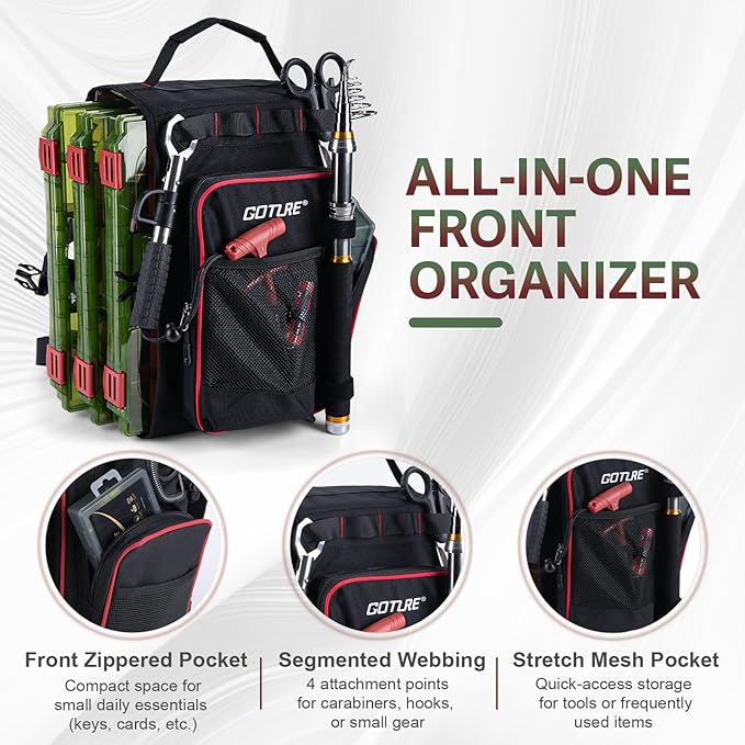 Goture OpenSide Tactical Sling Tackle Bag with 3 Tackle Trays, Lightweight Fishing Backpack Storge Gear - Black Bag Outdoor,Gift for men