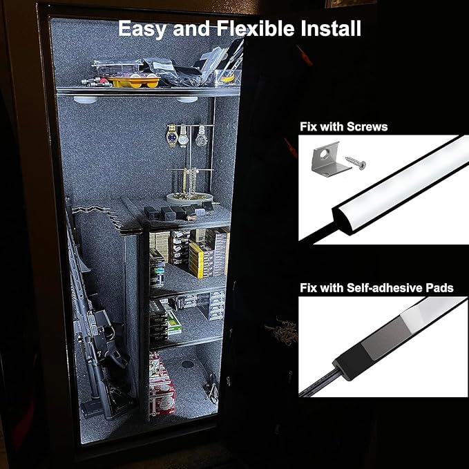 Door Activated Safe Light Kit, Multiple Packs 12 Inch 5000K Black Led Safe Lighting Kit with Power Adapter, Self-Adhesive - Ideal for Safes, Closets, and Pantries