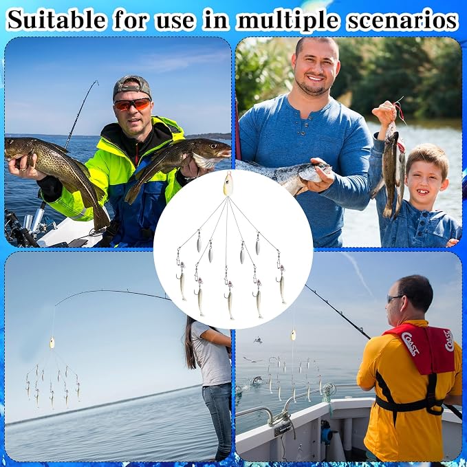 Lunmon 2 Pcs Umbrella Rig Fishing Lure Bass Bait Kit 5 Arms Baits Multi Lure Rigs for Trout Perch Walleye Freshwater Saltwater Boat Trolling
