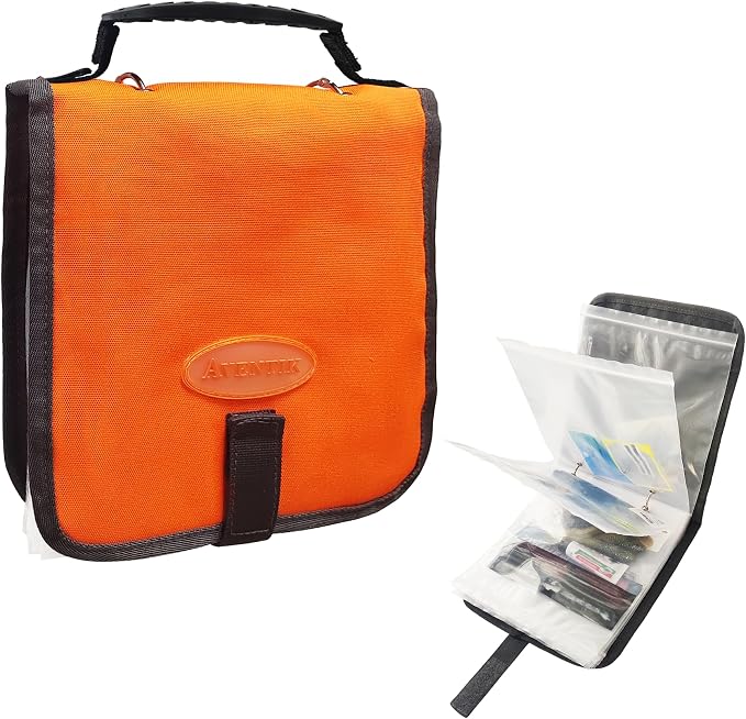 Aventik Fishing Tackle Binder Soft Cover Fishing Bait Organized Storage Rig Bag Soft Bait Binder Saltwater Resistant Fishing Bag 8.5x8.5x1.1inch(Orange)