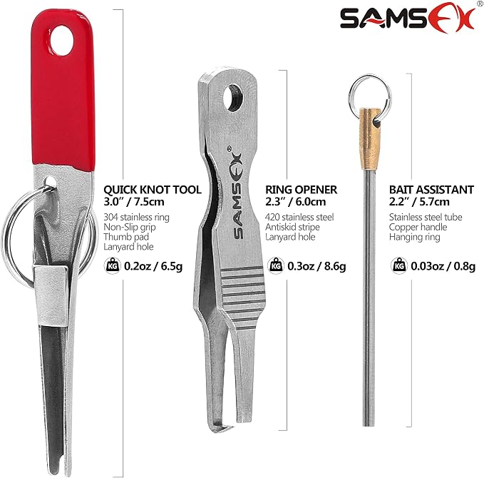 SAMSFX 5PCS Fishing Tool Kit, Knot Tying Tool, Hook Sharpener, Split Rings Opener, Upper Bait Aid Tools and Fly Fishing Retractors, Fishing Gifts for Men