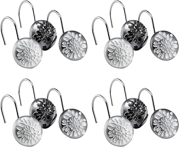 Zahari Home 13pc Erica Bathroom Fabric Shower Curtain Sets Bathroom Shower Curtain & 12 Shower Bathroom Hooks Modern Classic Luxury Contemporary Decor Grey Shower Curtain Stylish Bath Sets