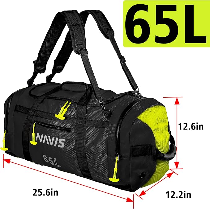 Sailing Duffel – High-Capacity Waterproof Dry Bag for Watersports and Fishing(Black,65L)