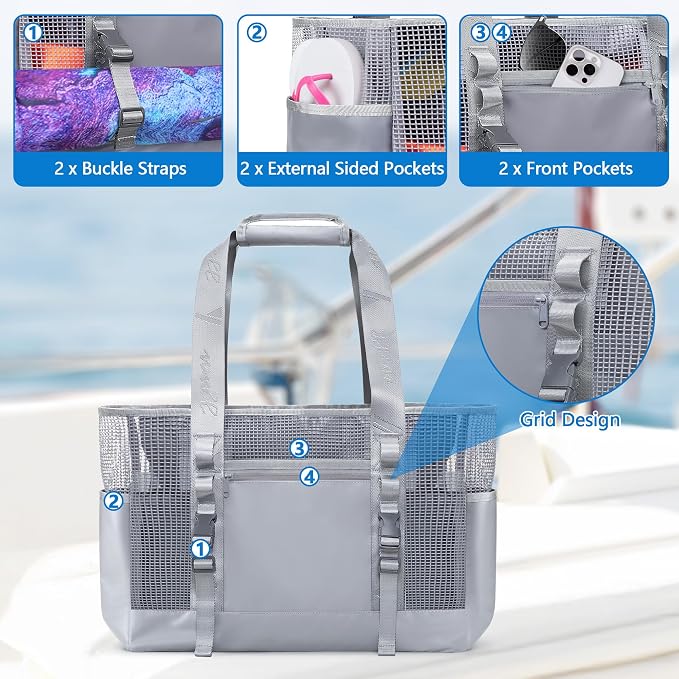 Yarwo Boat Gear Tote Bag, 35.5L Waterproof Boat Accessories Organizer with Marine-grade Coated Mesh and Wet Dry Pockets