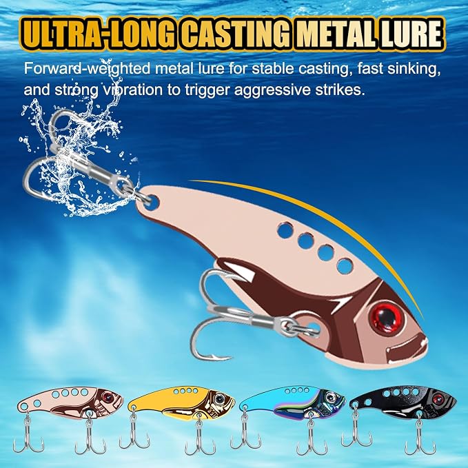 VIB Metal Lures Zinc Alloy Fishing Blade Spinner Bait with Treble Hooks Fishing Spoons Lures Pack of 5