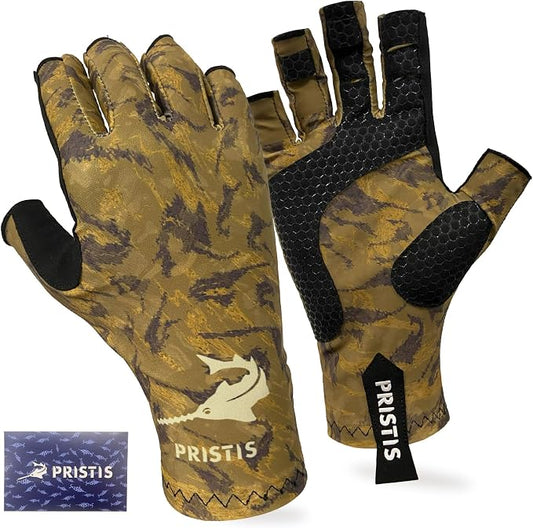 Pristis Half-Finger Fishing Gloves, UPF 50+ Breathable Quick Drying Fingerless Sun Gloves for Women Men, Fly Fishing Hunting Paddling Sailing Kayaking Hiking Canoeing Cycling