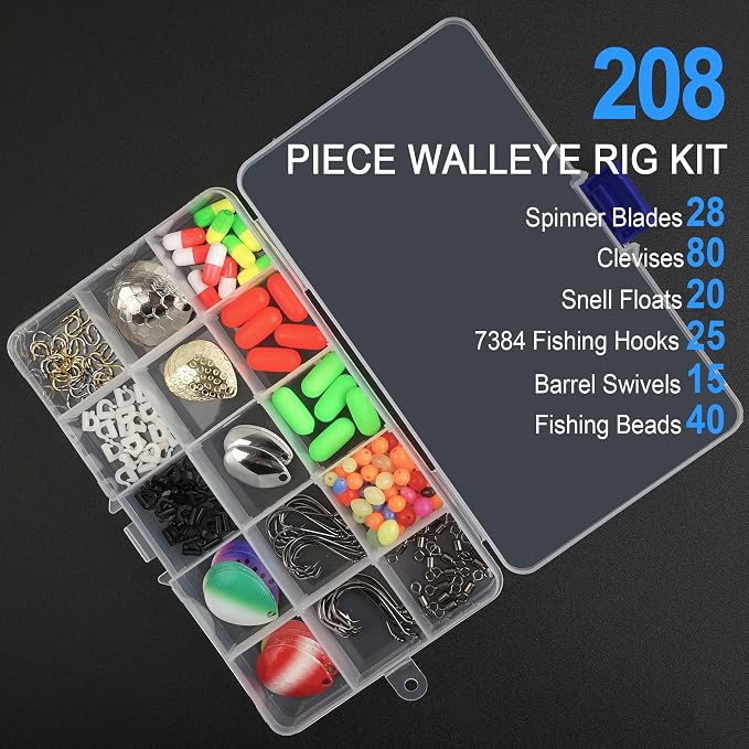 Walleye Rig Making Kit DIY Fishing Lure Spinner Making Kit Supplies Parts Crawler Harness Live Bait Rigs Colorado Blades Pompano Floats Clevis Beads Tackle Fishing