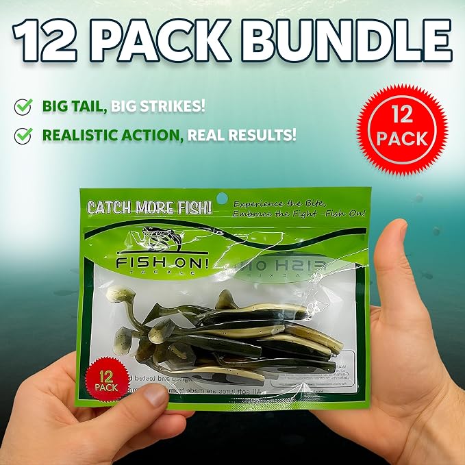 Soft Plastic Paddle Tail Swimbaits Pack of 12 – 3 1/4" & 4" Soft Plastic Fishing Lures with Extra-Large Tail for Lifelike Swimming Action – Freshwater & Saltwater