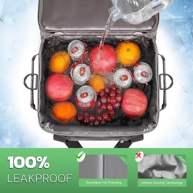 MIYCOO Cooler Bag with Wheels Double Deck - 60 Can Leakproof Insulated Portable Soft Lunch Cooler, Extra Large Expandable Ice Chest Cooler for Beach, Picnic, Camping, Shopping(Gray)