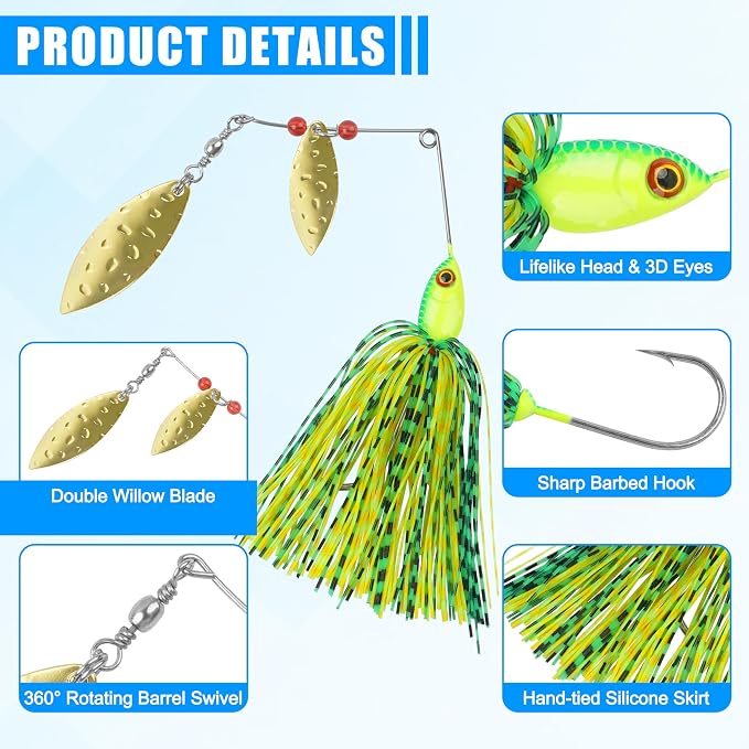 Fishing Lures Spinnerbaits,6/12pcs Bass Fishing Lures Weedless Spinner Baits Bass Lures Multicolor Buzzbaits Skirts Jigs for Bass Trout Walleye Pike Salmon Fishing