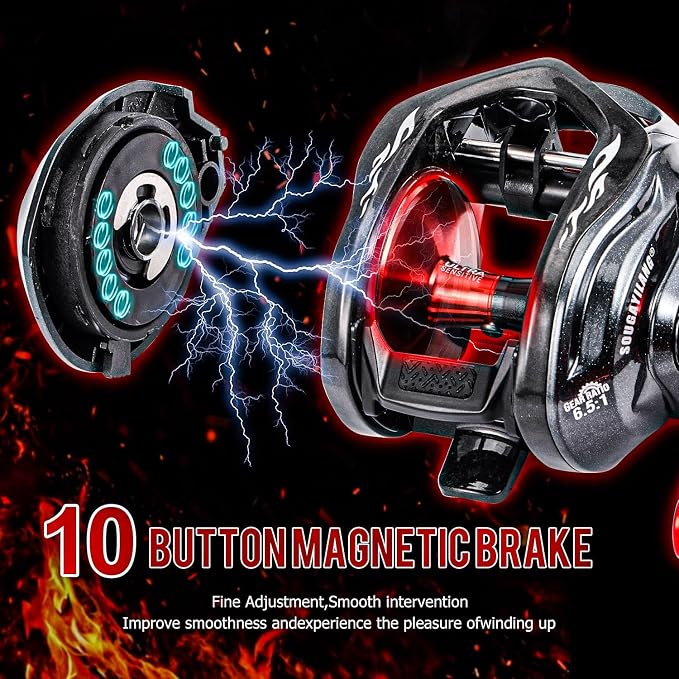 Sougayilang Baitcasting Reel, 7.0:1 Gear Ratio Super Smooth Power, 9 + 1 Shielded Ball Bearings Anti-Corrosion Baitcaster Reel Fishing Reel