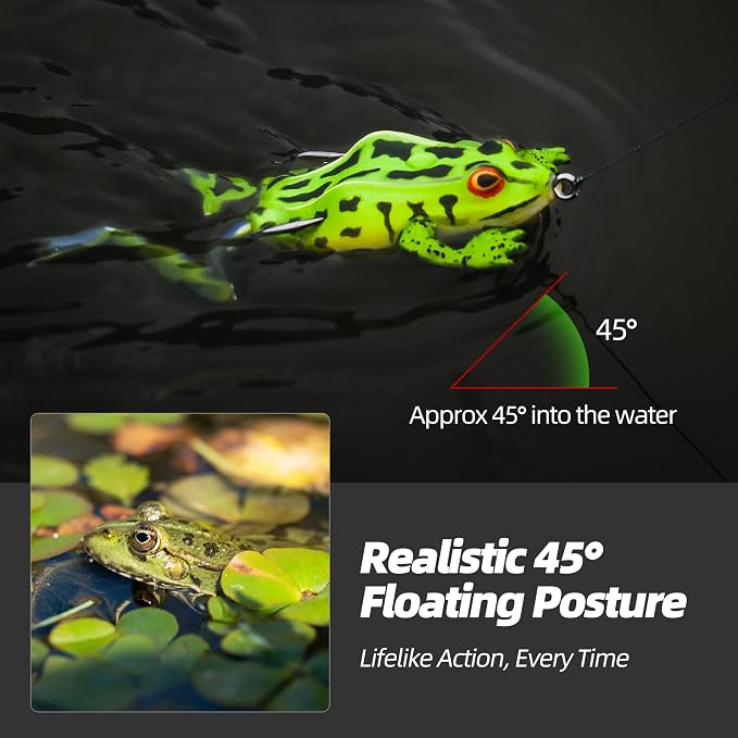 Soft Frog Lures, Topwater Swimbaits for Bass Fishing, Realistic PVC Design, Weedless Hooks, Perfect for Freshwater & Saltwater, Effective Fishing Lures for Pike & Snakehead