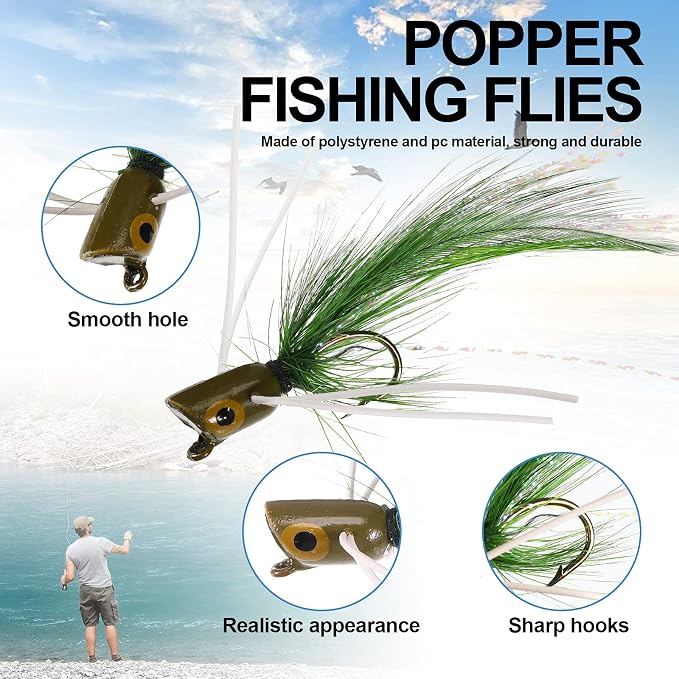 30 Pieces Fishing Lures Kit Bass Poppers Lures Colorful Fishing Bait with Hooks for Freshwater Panfish Assortment(Size 8 and 10