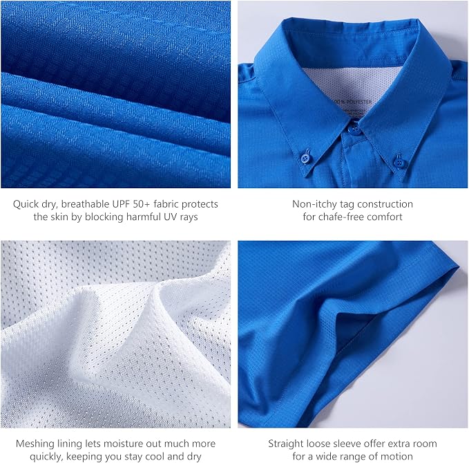 Bassdash UPF 50 Men’s Fishing Dress Shirt Button Down Woven Short Sleeve Outdoor