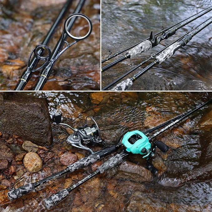 Sougayilang Fishing Rod - Medium 2Pc Graphite Composite Blank Spinning & Casting Rod, Camouflage EVA Grip, Smooth Transition Fishing Pole