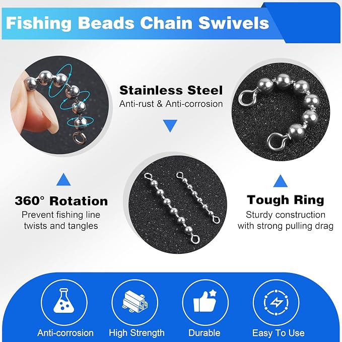 OROOTL Fishing Bead Chain Swivels, 20/40pcs Fishing Swivels Stainless Steel High Speed Trolling Swivels Catfish Swivel Fishing Balls Chain Swivels Fishing Tackle for Freshwater Saltwater