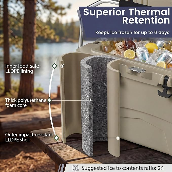 COSTWAY Portable Insulated Hard Cooler – Keeps Ice Up to 6 Days, Heavy-Duty Outdoor Ice Chest with Cup Holders, Built-in Fish Ruler & Bottle Opener for Camping, Fishing, Beach, Tailgating