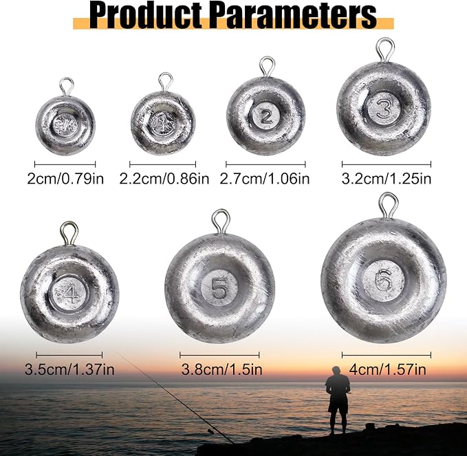Disc Sinkers Lead Coin Weights Flat Round Sinker for Surf Drifting River Trolling Catfishing Fishing Pancake Sinkers and Weights 3/4oz - 8oz