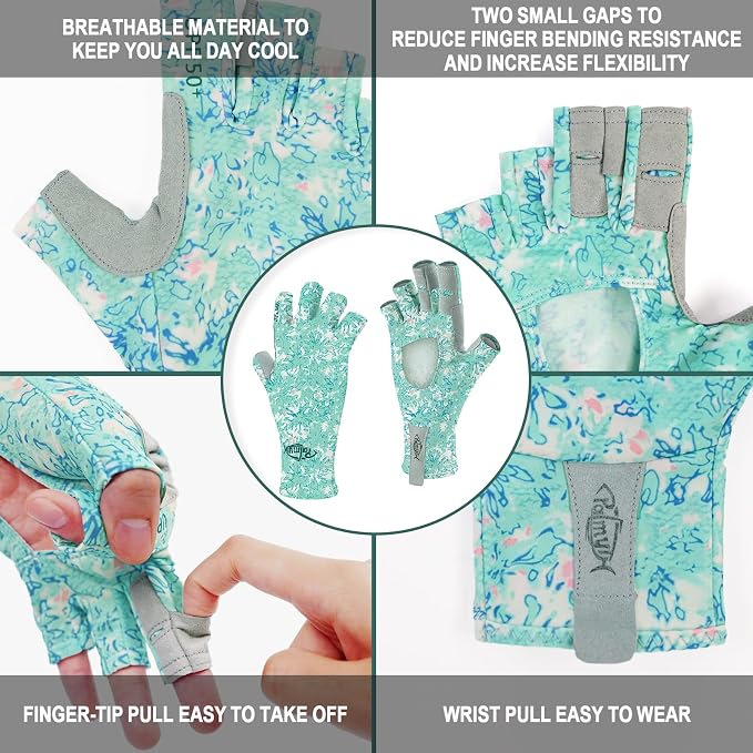 Palmyth UV Protection Fishing Fingerless Gloves UPF50+ Sun Gloves Men Women for Kayaking, Hiking, Paddling, Driving, Canoeing, Rowing